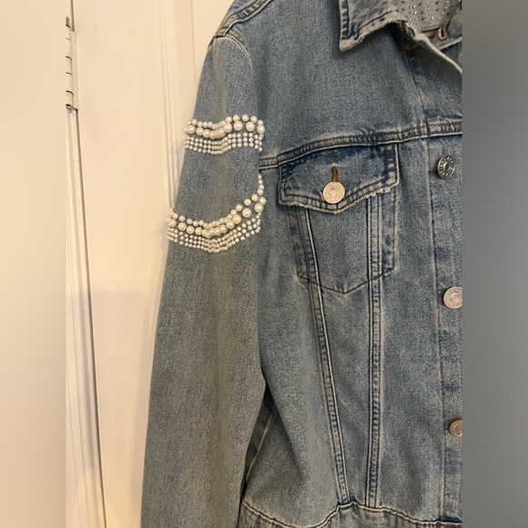 Sandro Eriko Denim Jacket with Pearls - Size Large (Sandro Size 3)$745 - Picture 6 of 16